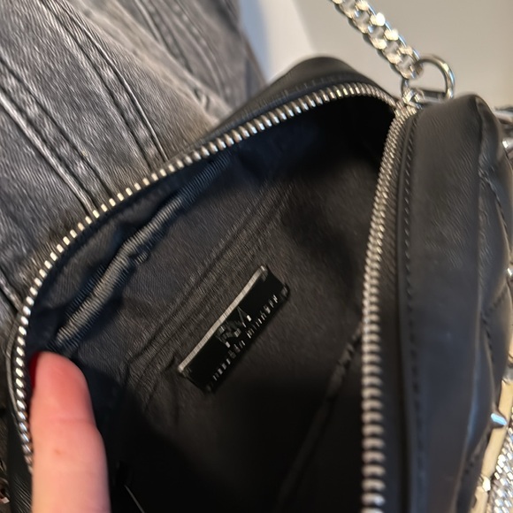 NWT Black Rebecca Minkoff diamond quilt silver studded top zip crossbody bag - Picture 6 of 14